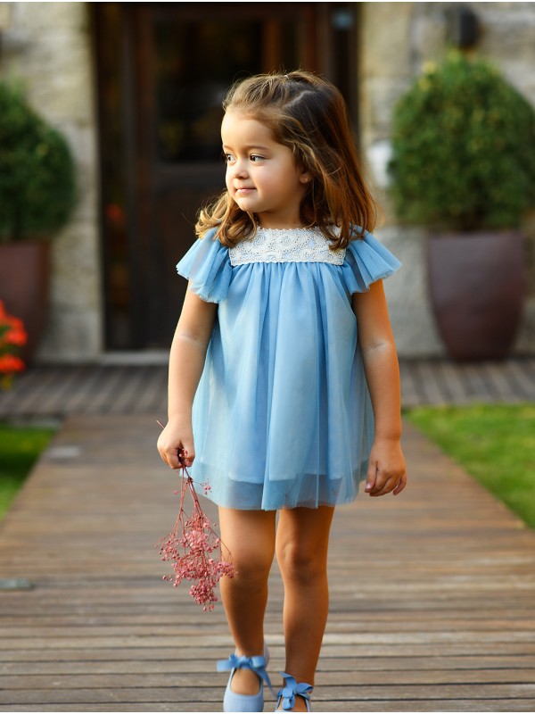 Vestido de tul para niña color azulina o rosa