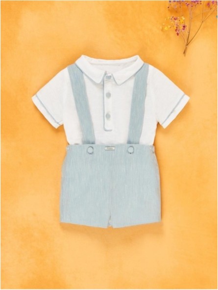 Camisa e calça falsa liso com tirantes