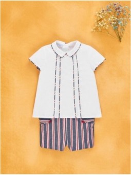 Camisa bebé e calça curta listras