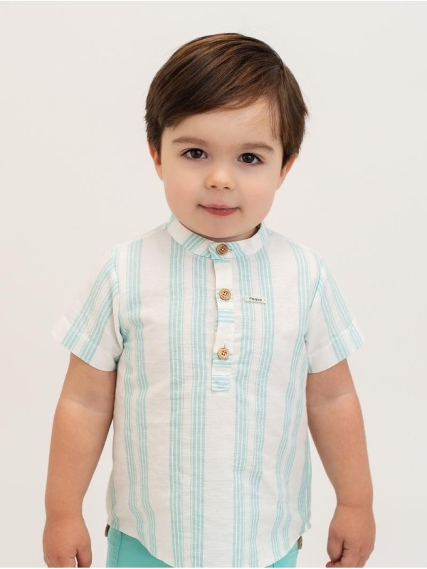 Striped mandarin collar shirt